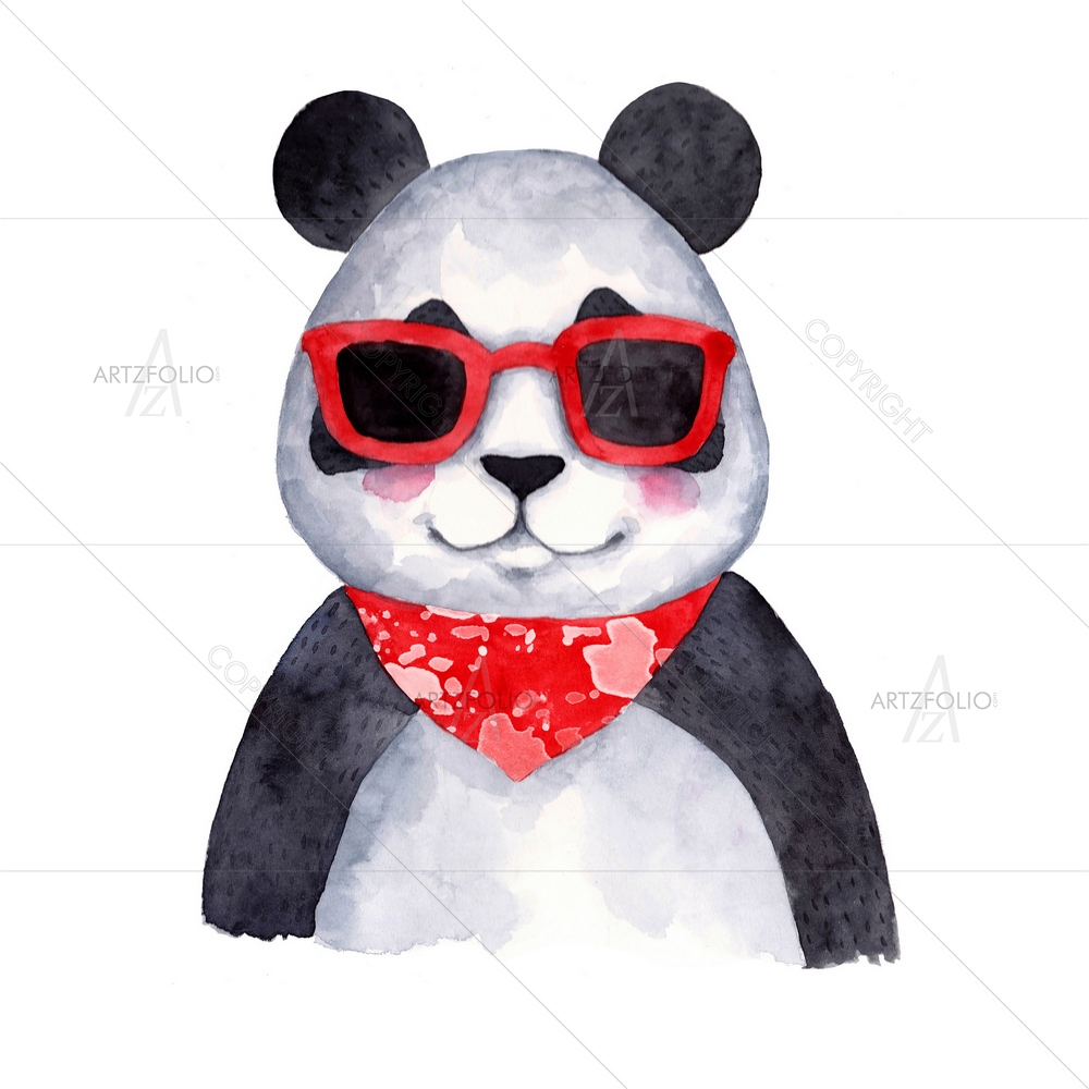Funny Panda with Sunglasses and Flowers — custom-size art design 5013358