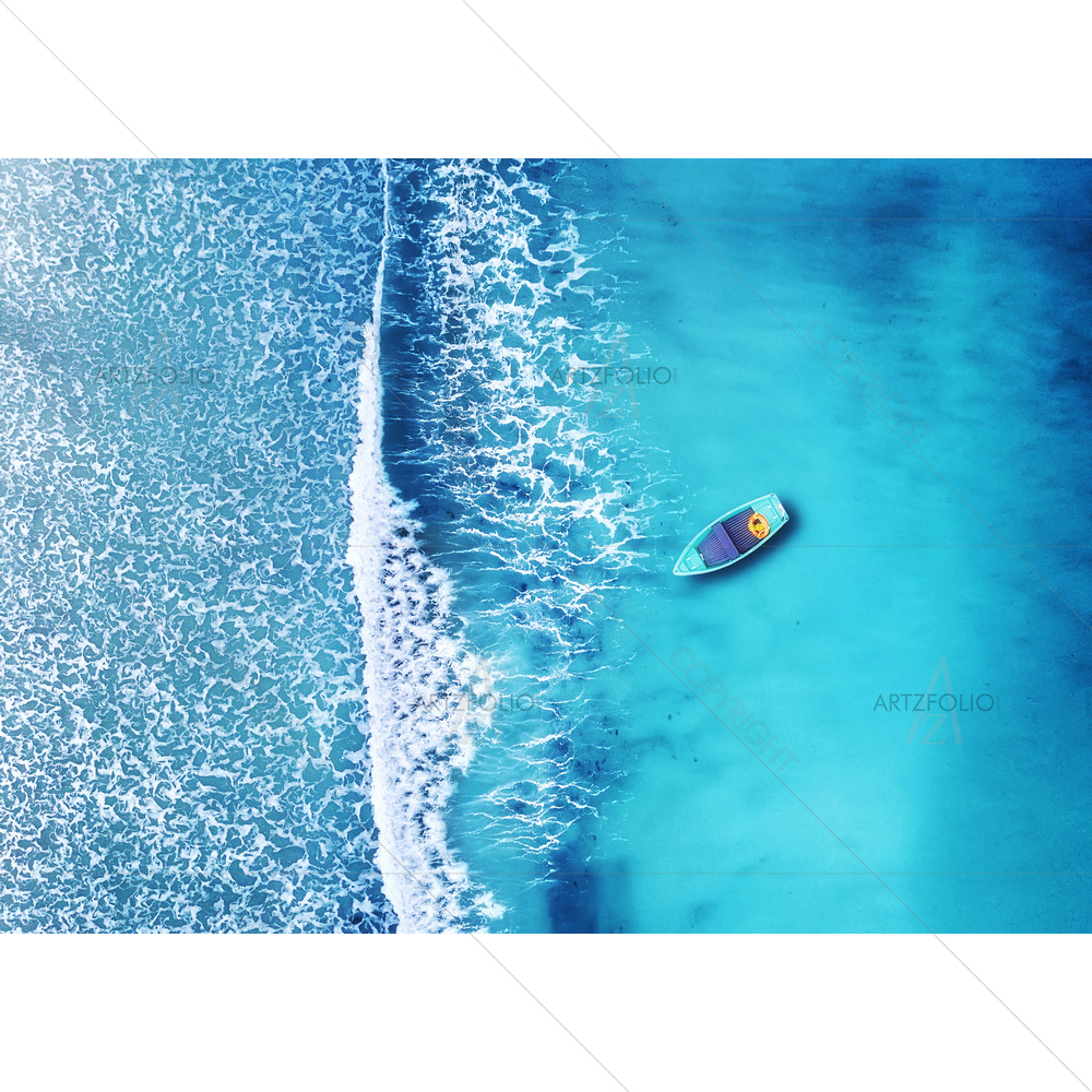 Beach Waves and Boat D1 — custom-size art design 5013363