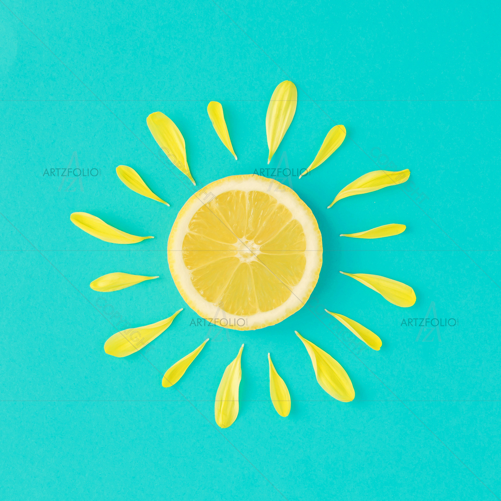 Sun Made of Lemon and Flower Petals — custom-size art design 5013372