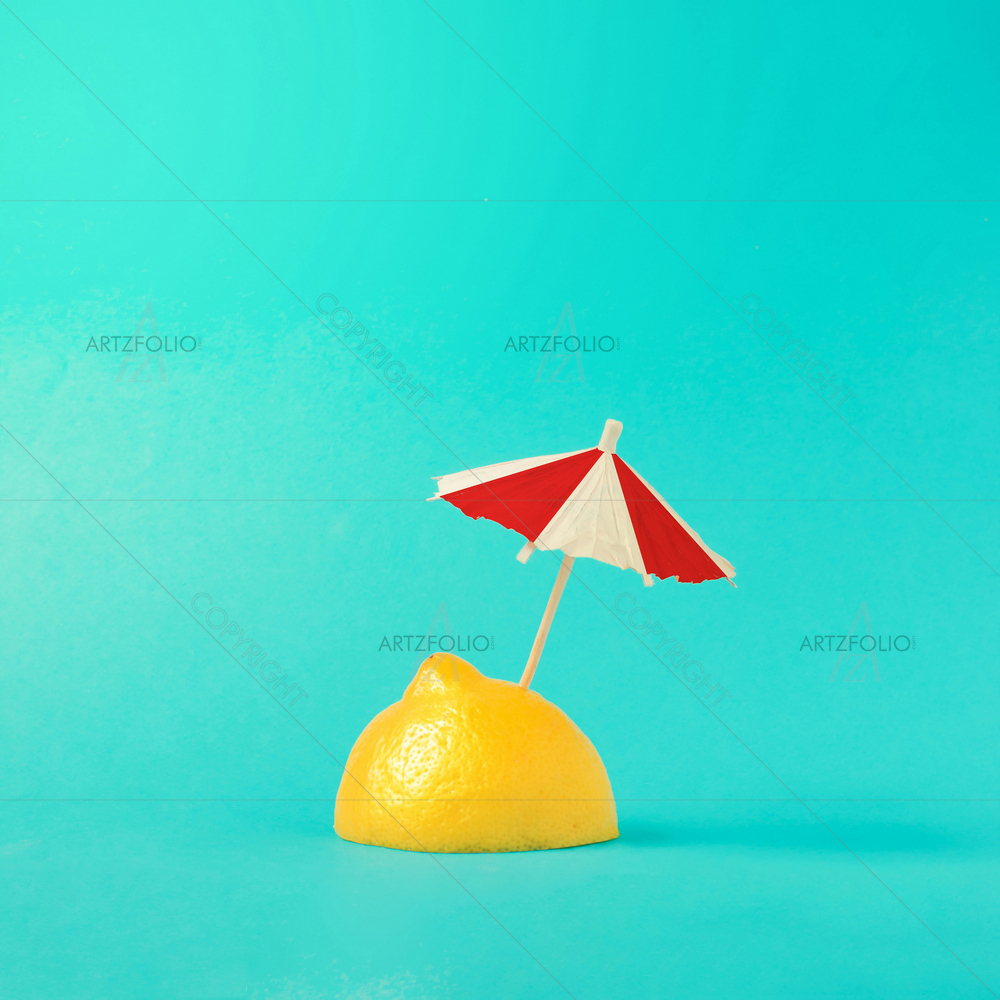 Tropical Beach with Lemon and Umbrella — Abstract custom art by ArtzFolio