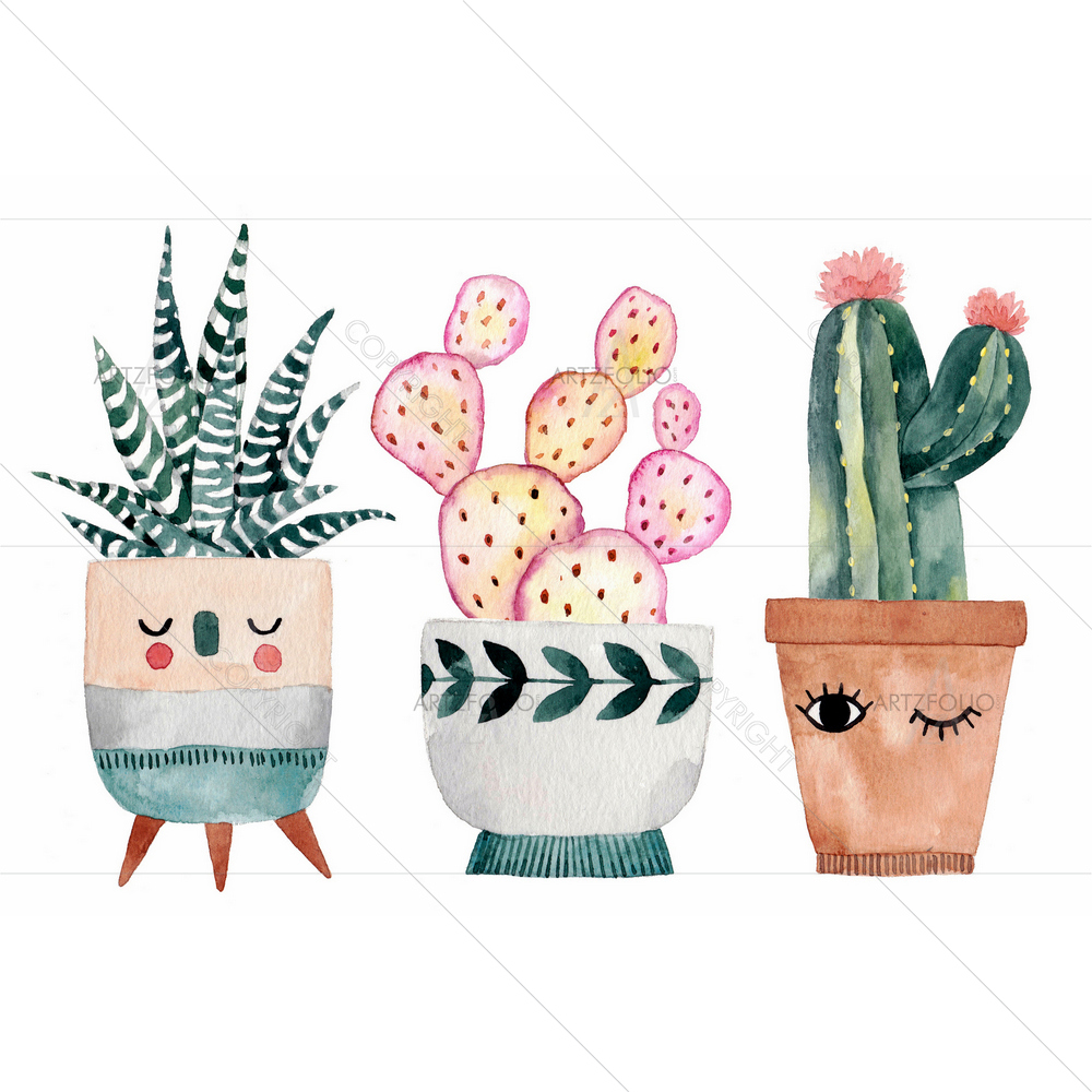 Watercolor Cactus and Succulents — custom-size art design 5013383