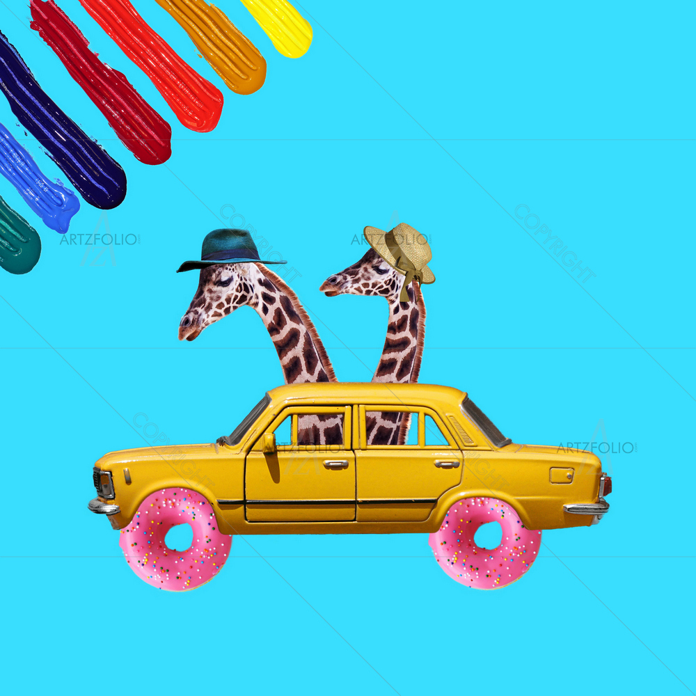 Two Deers in Car — custom-size art design 5013395