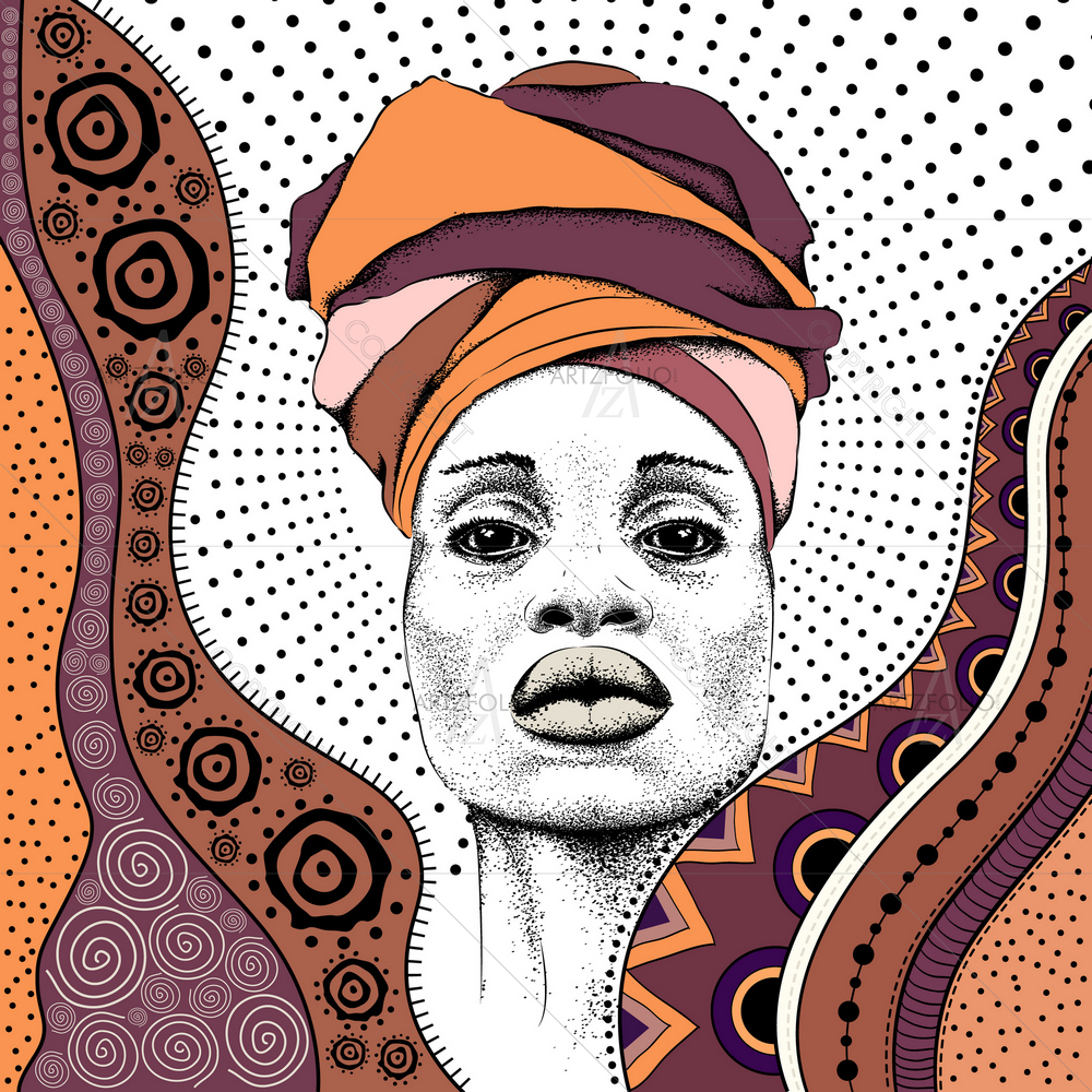 Tribal African Woman with Turban — Botanical custom art by ArtzFolio