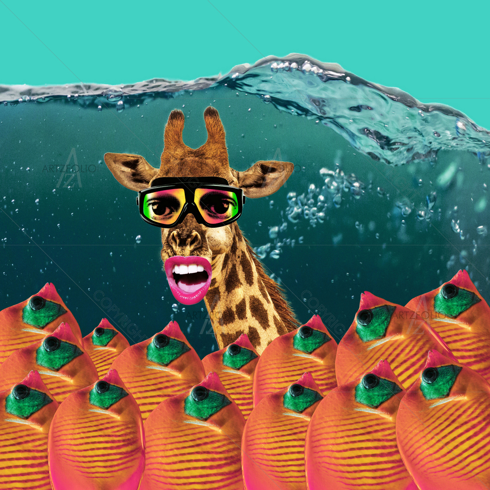 Giraffe Wearing Diving Mask — custom-size art design 5013404