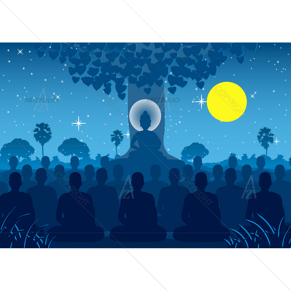 Lord Buddha Meditating with Monks — Devotional custom art by ArtzFolio