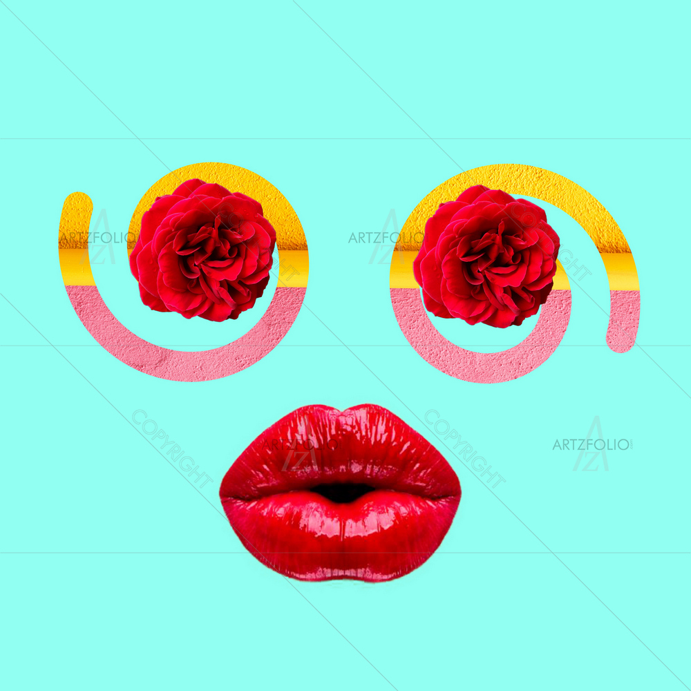 Spiral Rose Eyes with Red lips — Botanical custom art by ArtzFolio