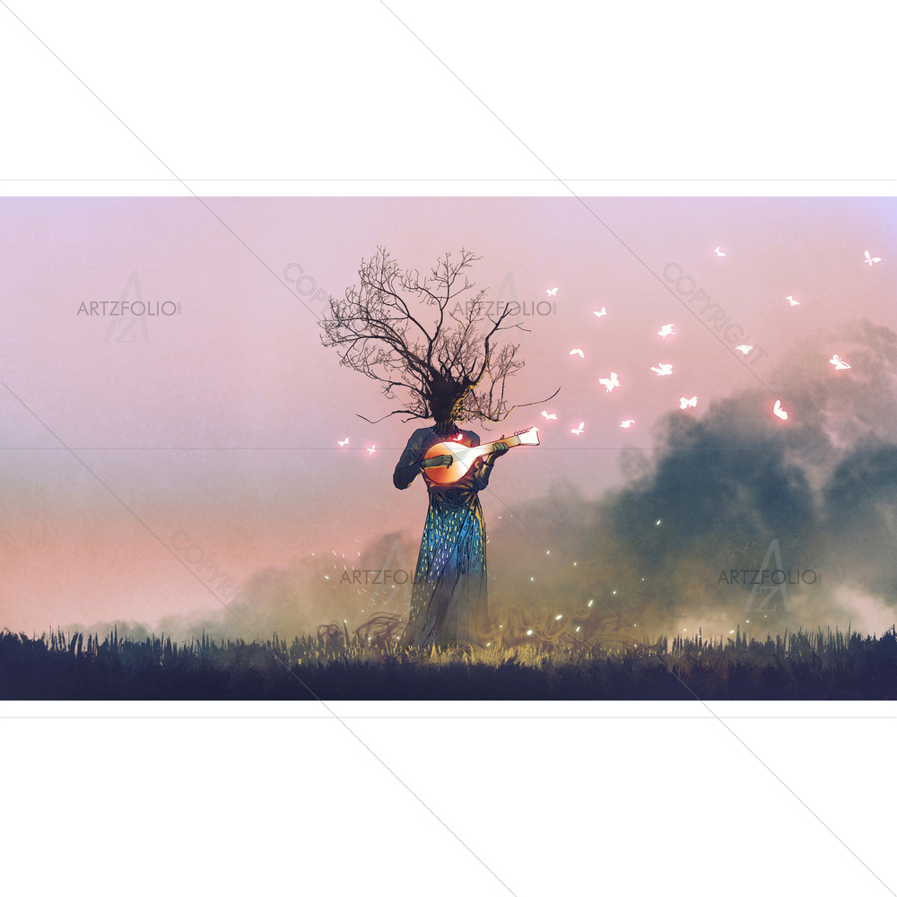 Creature with Branch Head Playing Banjo — Culture custom art by ArtzFolio