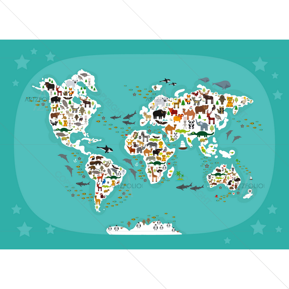 Cartoon Animal World Map D2 — African custom art by ArtzFolio