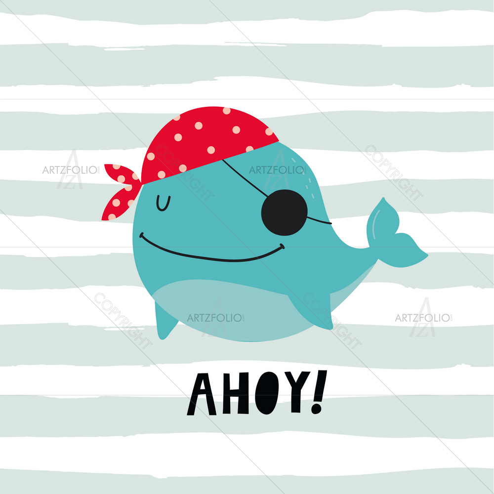 Cute Whale Pirate — Kids & Nursery custom art by ArtzFolio