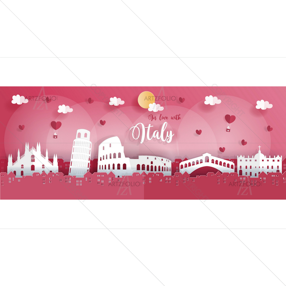 Italy Famous Landmarks Origami Style — custom-size art design 5013437