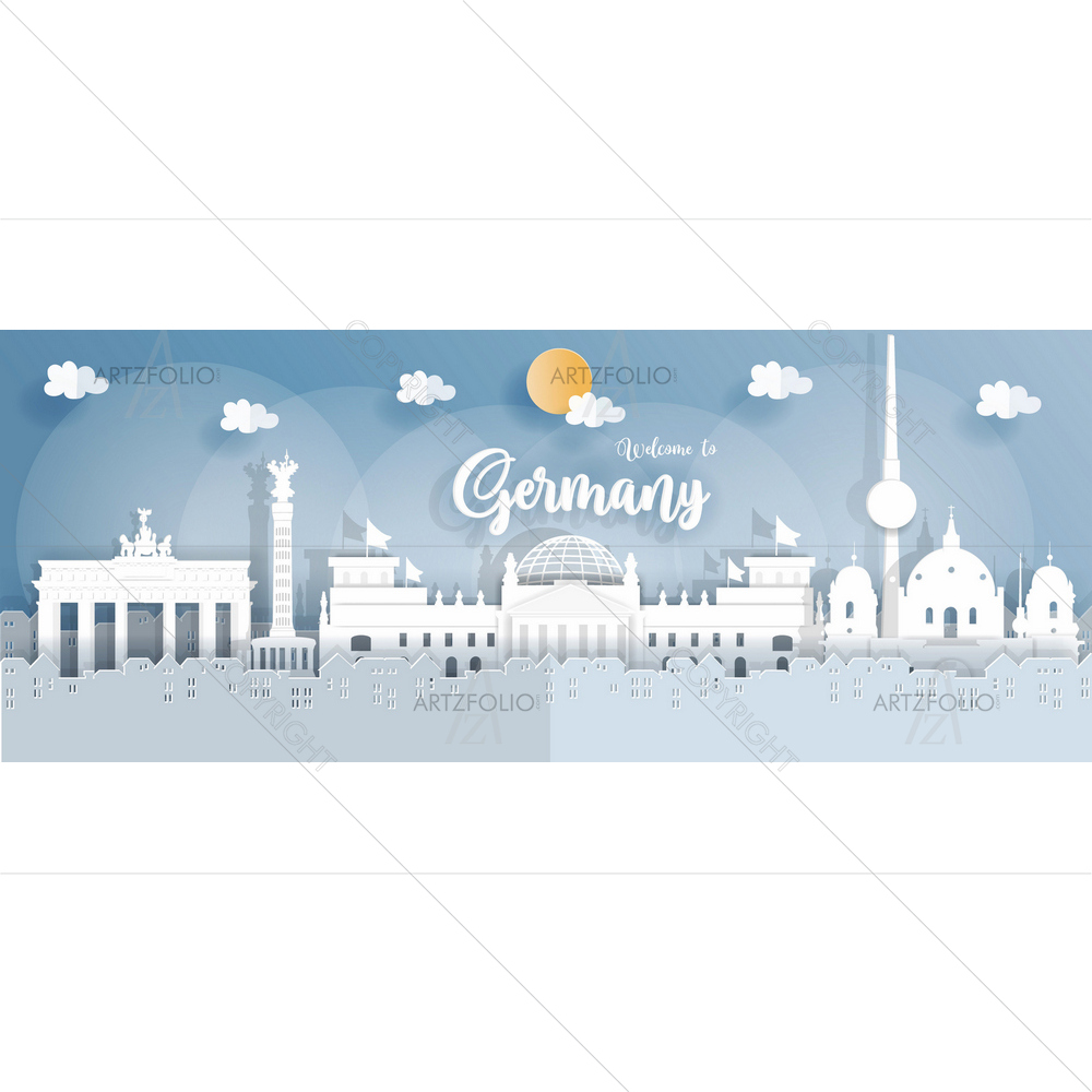 Germany Famous Landmarks Origami Style D2 — custom-size art design 5013440