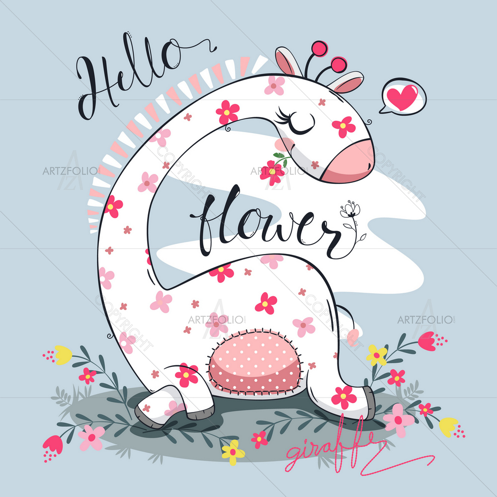 Baby Giraffe Girl with Flowers — custom-size art design 5013453