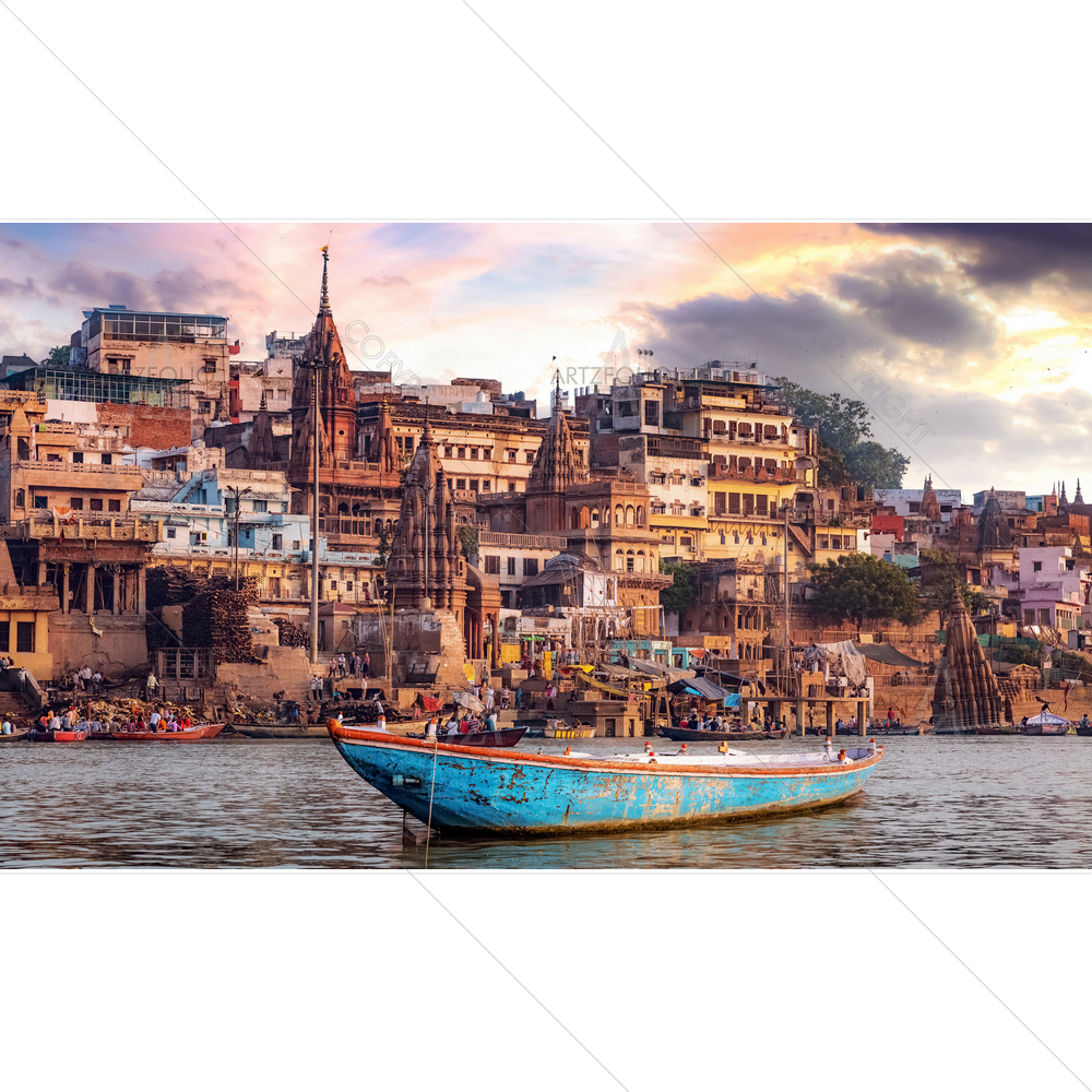 Manikarnika Ghat Sunset, Varanasi City — custom-size art design 5013458