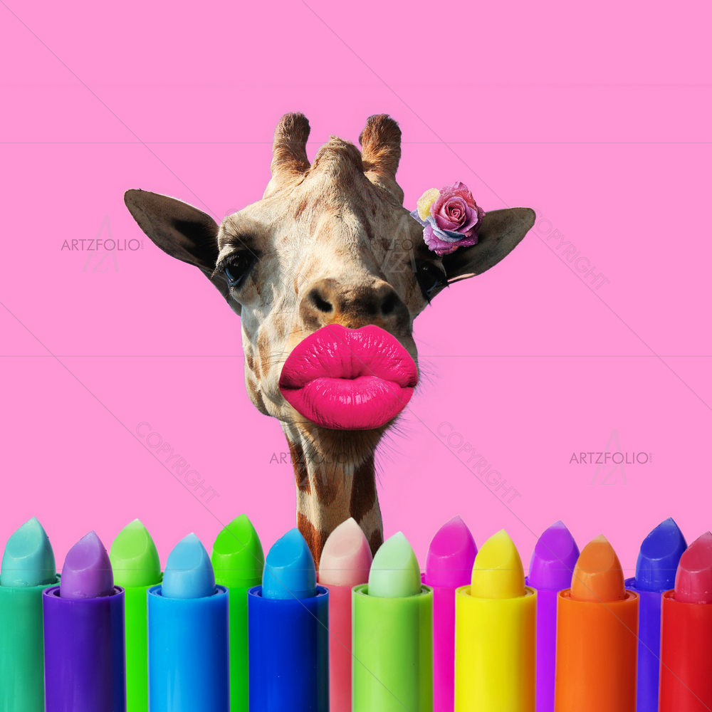 Giraffe with Pink Lips — custom-size art design 5013470