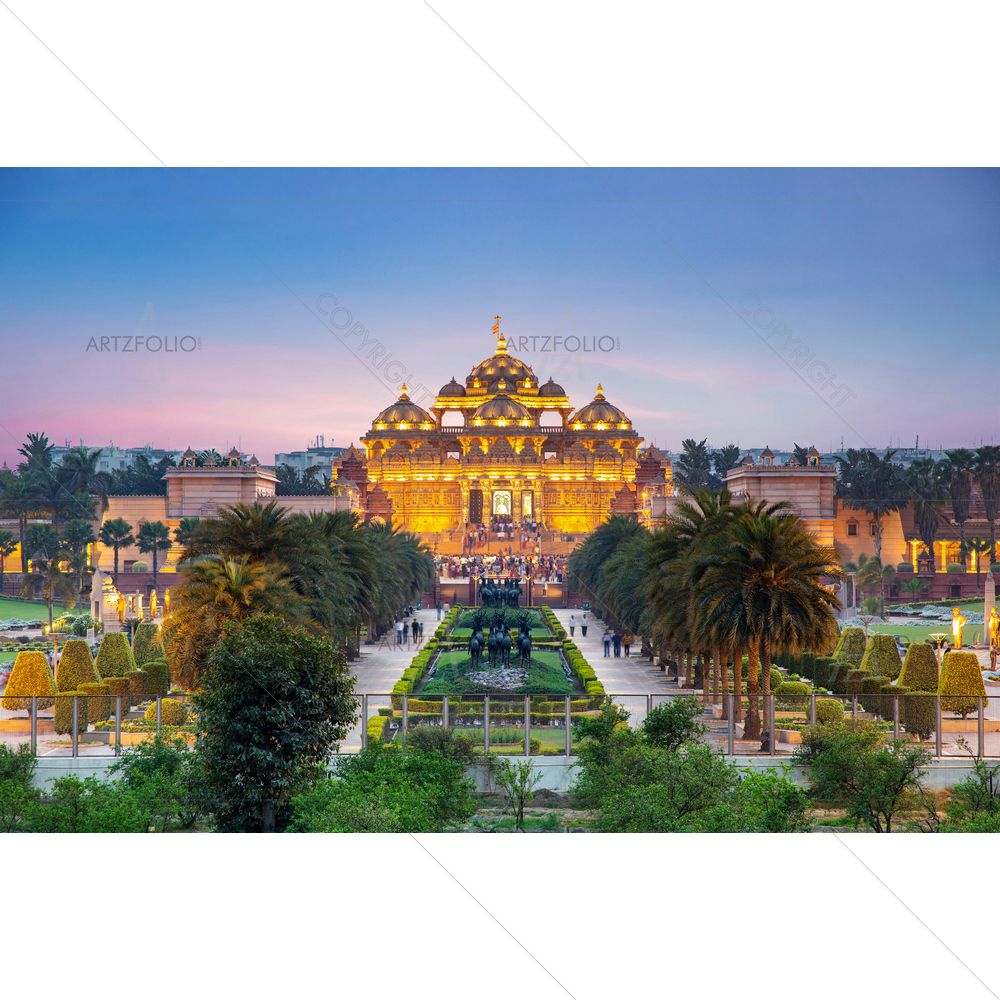 Night Akshardham Temple, Delhi, India — Devotional custom art by ArtzFolio