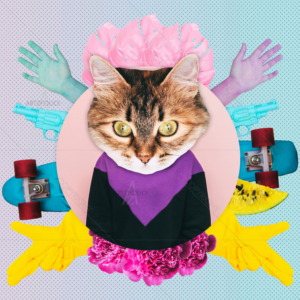Woman with Cat Head — custom-size art design 5013510