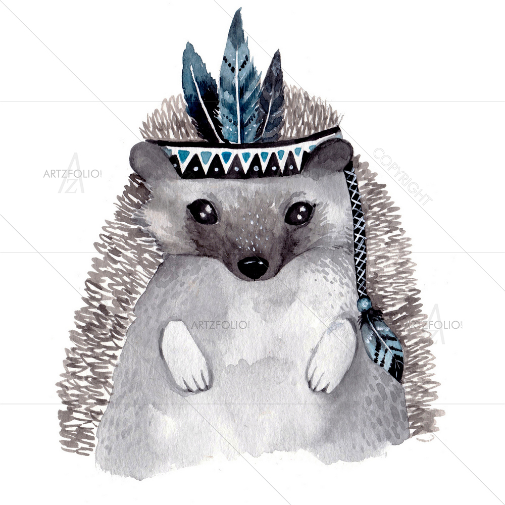 Watercolor Hedgehog D2 — Botanical custom art by ArtzFolio