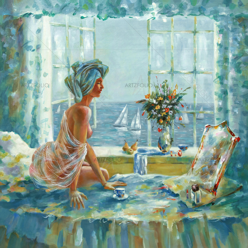 Girl in Turban Looking in Mirror — Botanical custom art by ArtzFolio