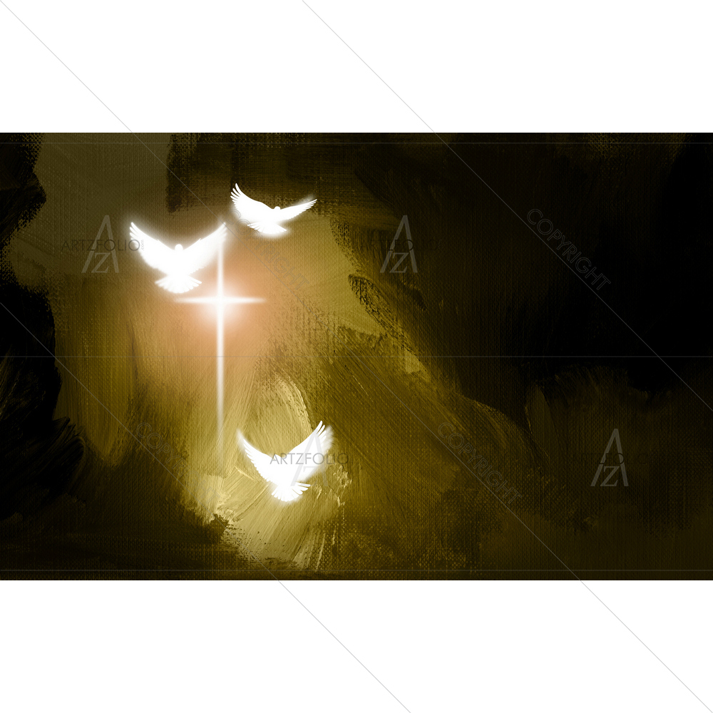 Christian Cross and White Doves — custom-size art design 5013523