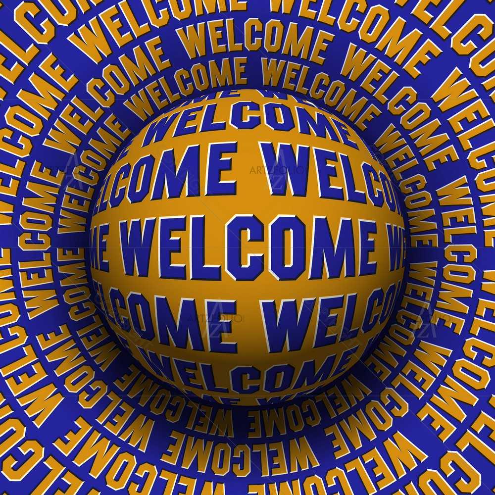 Welcome Patterned Sphere Rolling on Rotating Surface — Abstract custom art by ArtzFolio