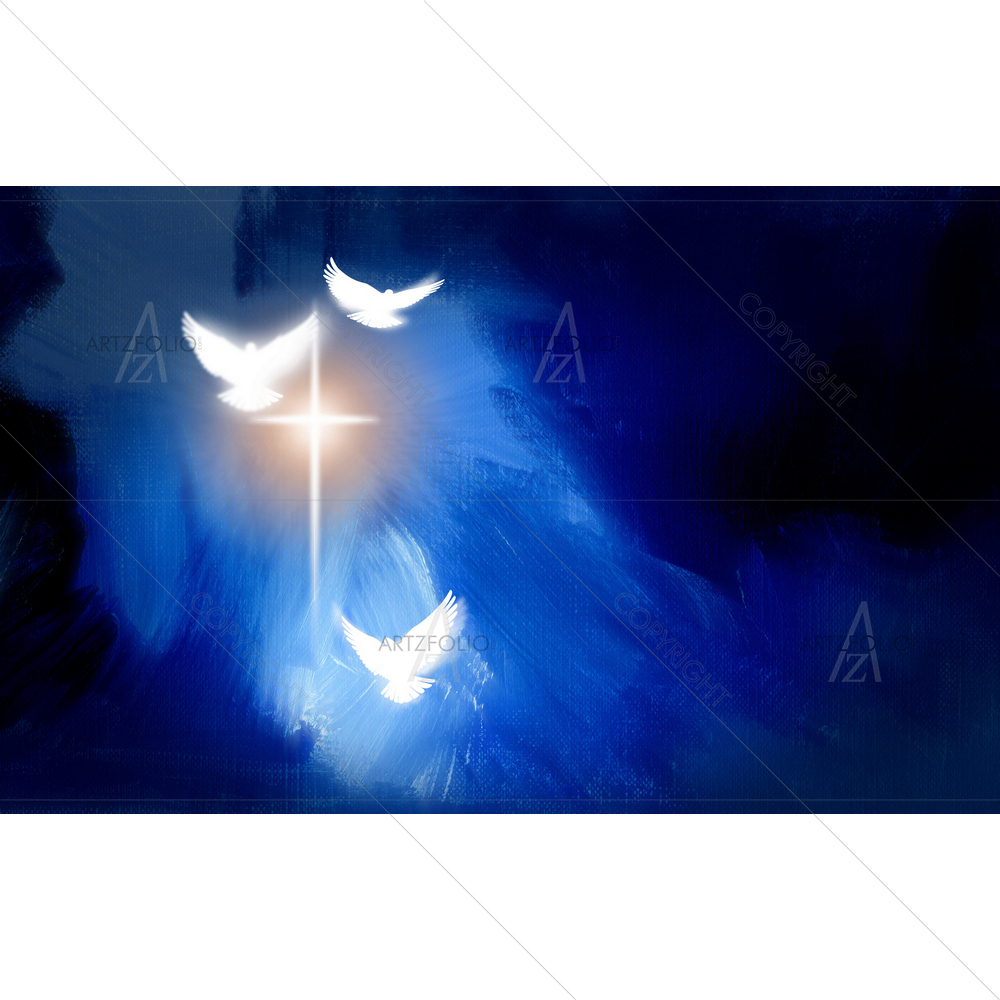 Christian Cross with Three White Doves — Devotional custom art by ArtzFolio