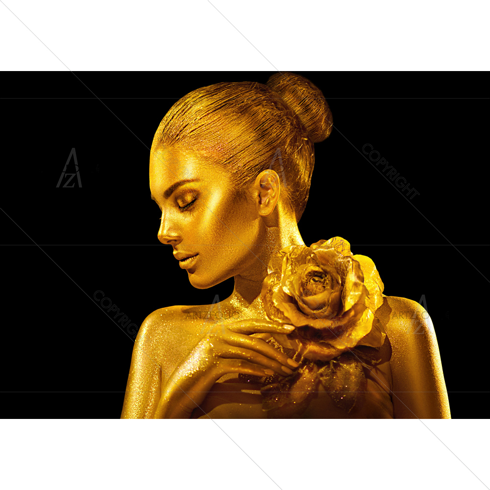 Golden Woman with Rose Portrait — custom-size art design 5013564