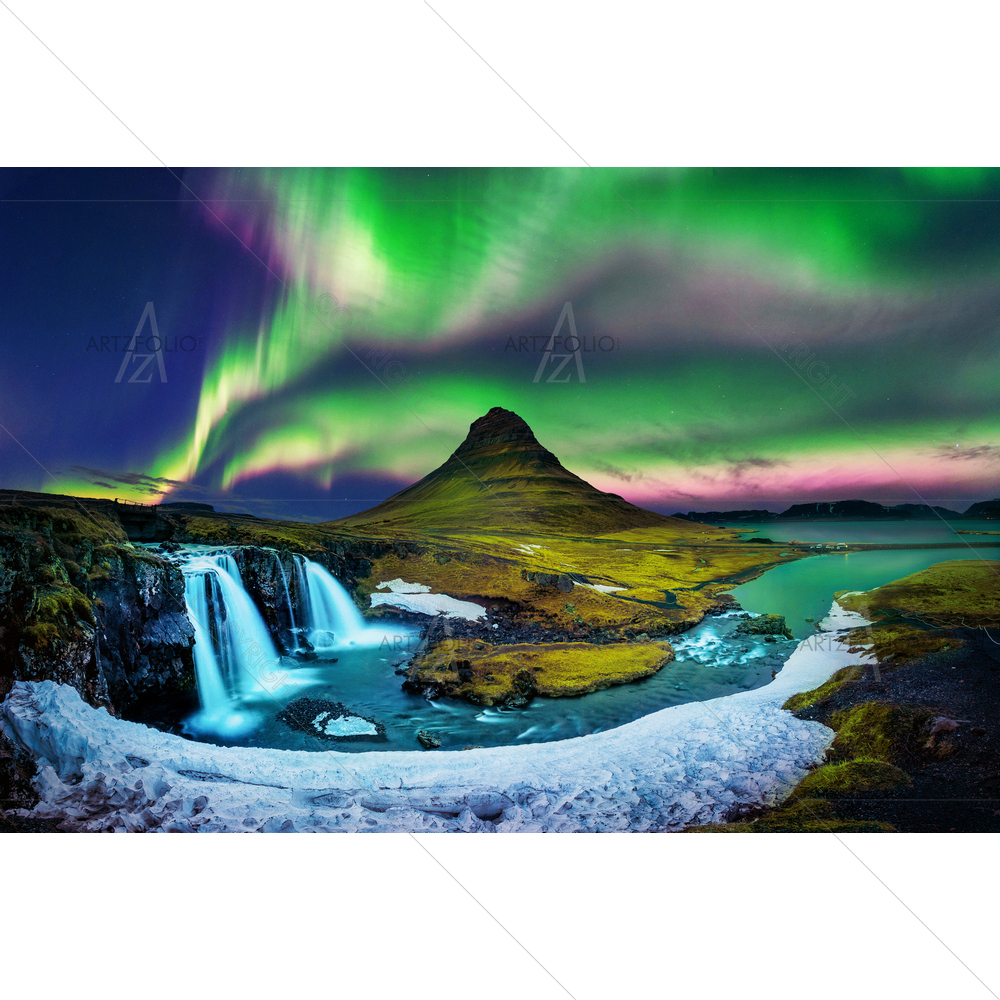 Aurora Borealis, Kirkjufell, Iceland — custom-size art design 5013583