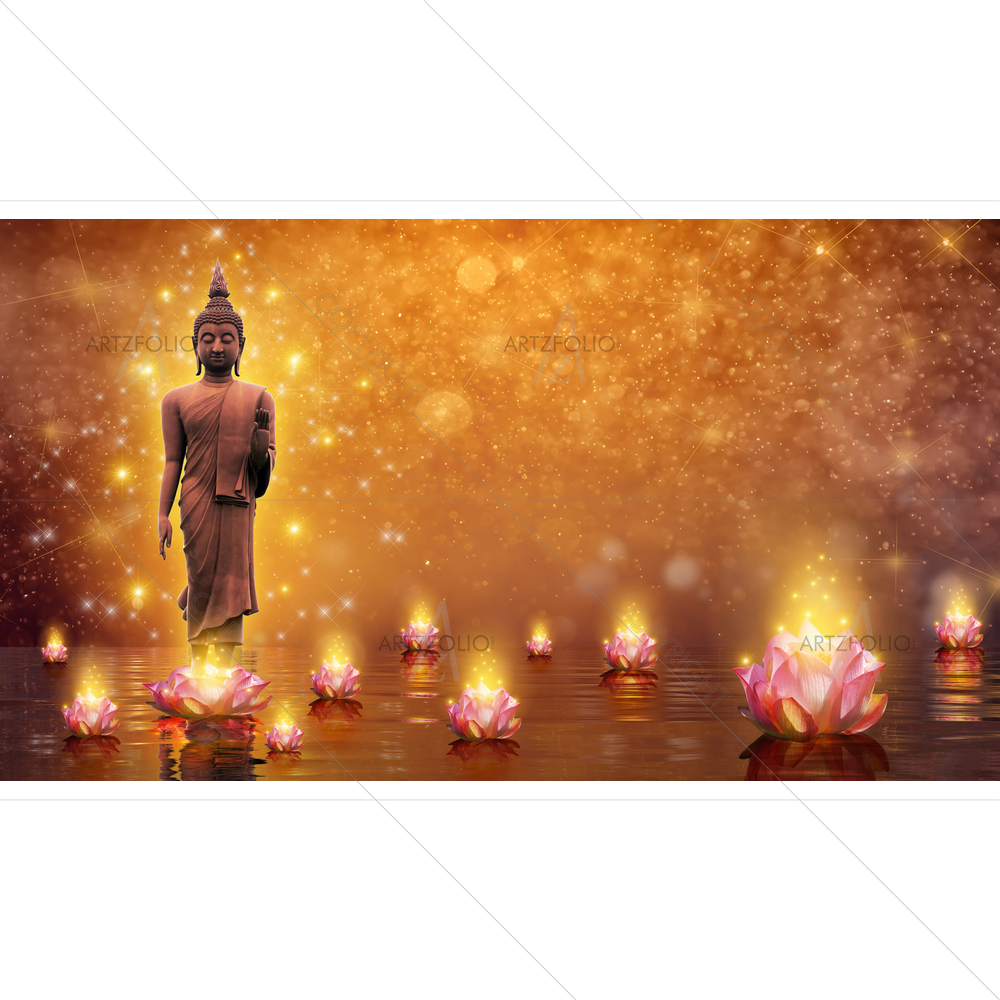 Lord Buddha Standing on Lotus D1 — Devotional custom art by ArtzFolio