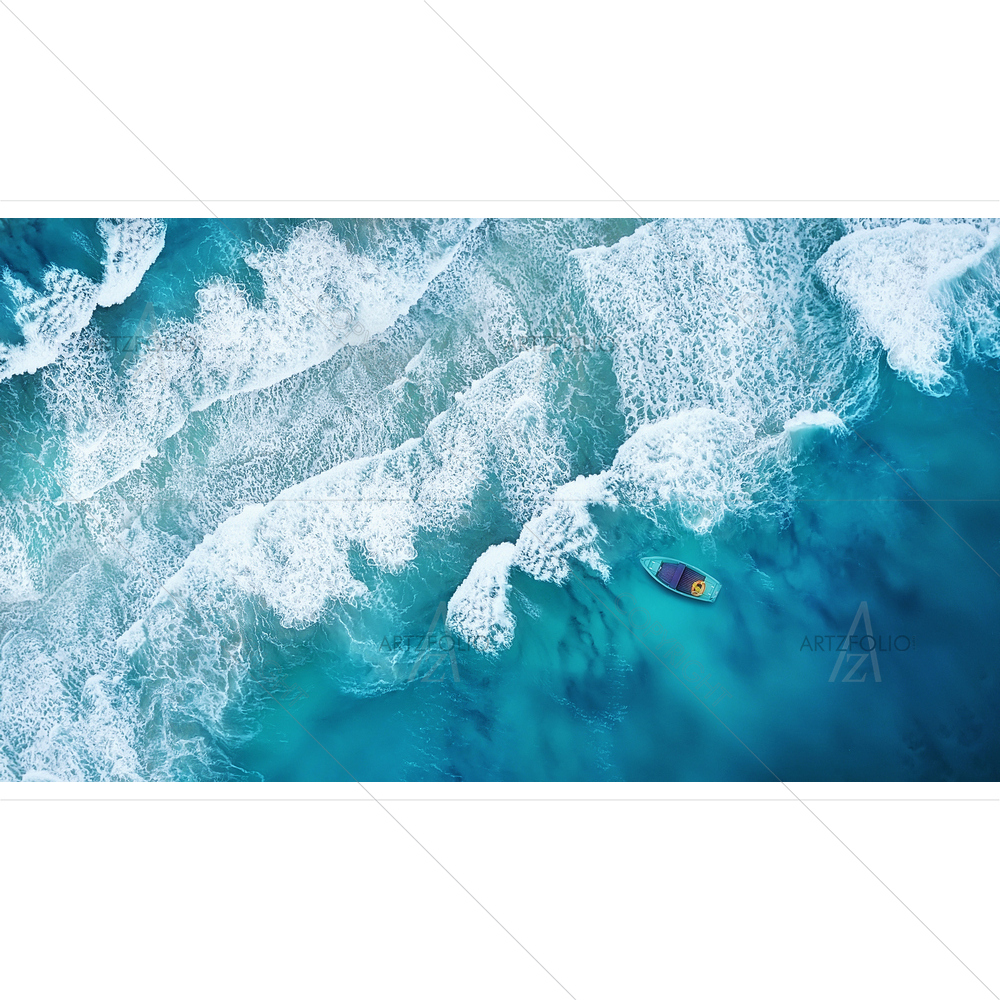 Beach Waves and Boat D2 — custom-size art design 5013602