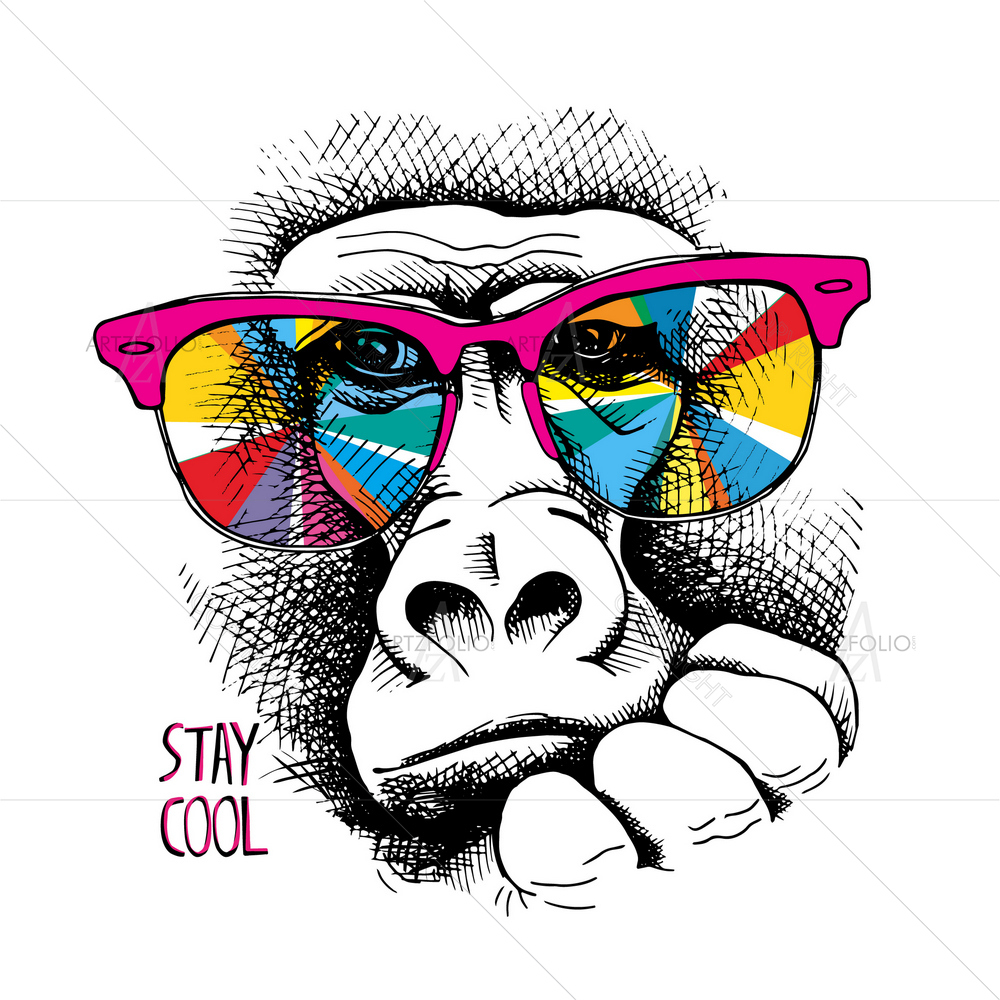 Monkey in Rainbow Colored Glasses — custom-size art design 5013621