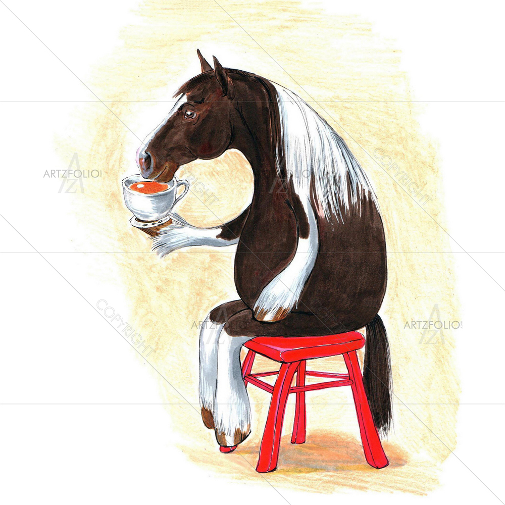Horse Drinking from Cup — custom-size art design 5013626