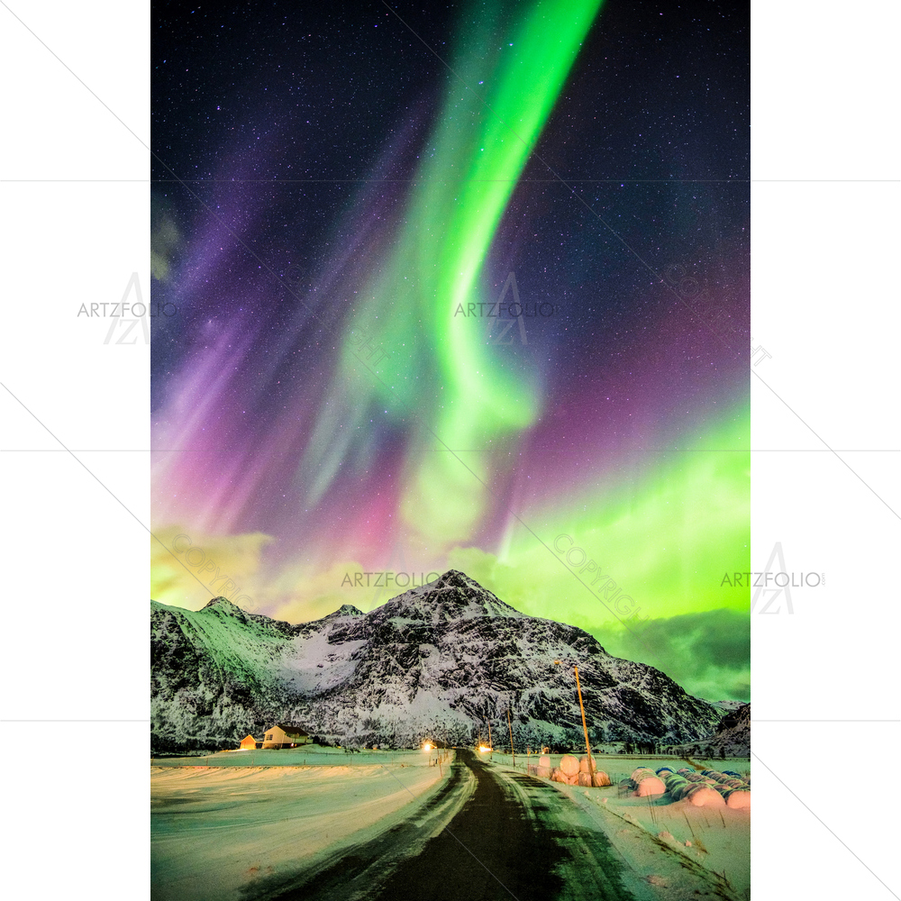 Aurora Borealis Explosion over Mountains, Norway — Landscapes custom art by ArtzFolio