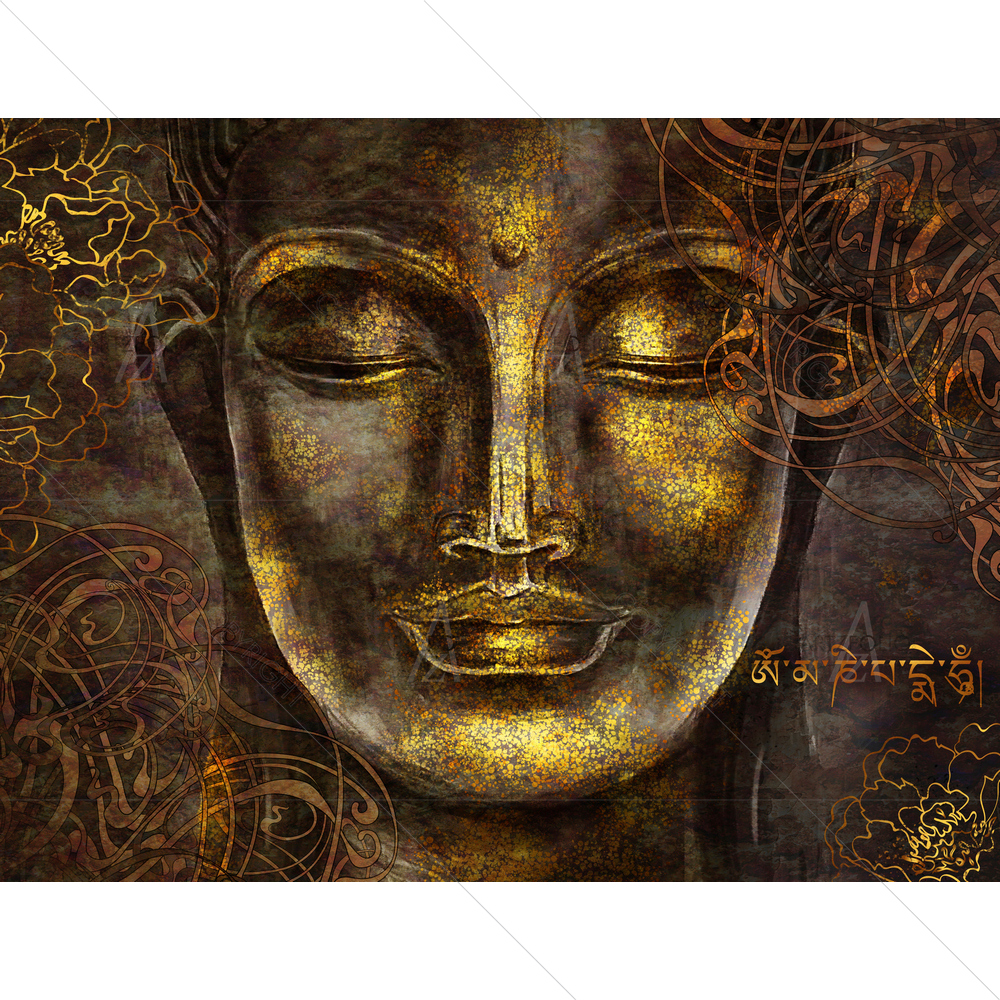 Lord Buddha with Sanskrit Mantra — Devotional custom art by ArtzFolio