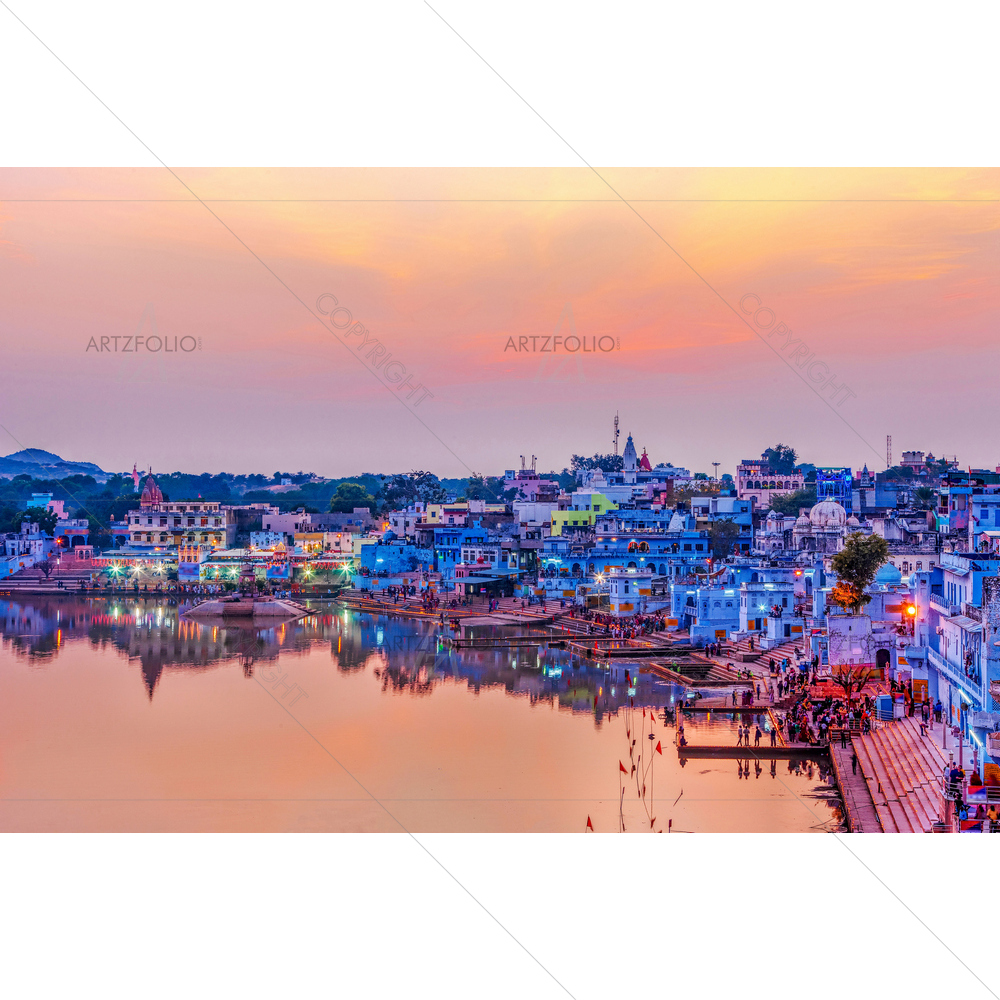 Pushkar Holy Lake at Sunset — Devotional custom art by ArtzFolio