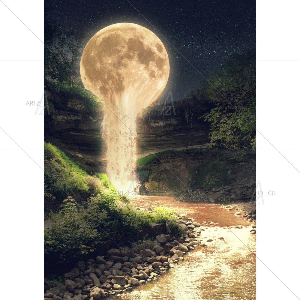 Moonlight Flowing Like Water in River — Abstract custom art by ArtzFolio