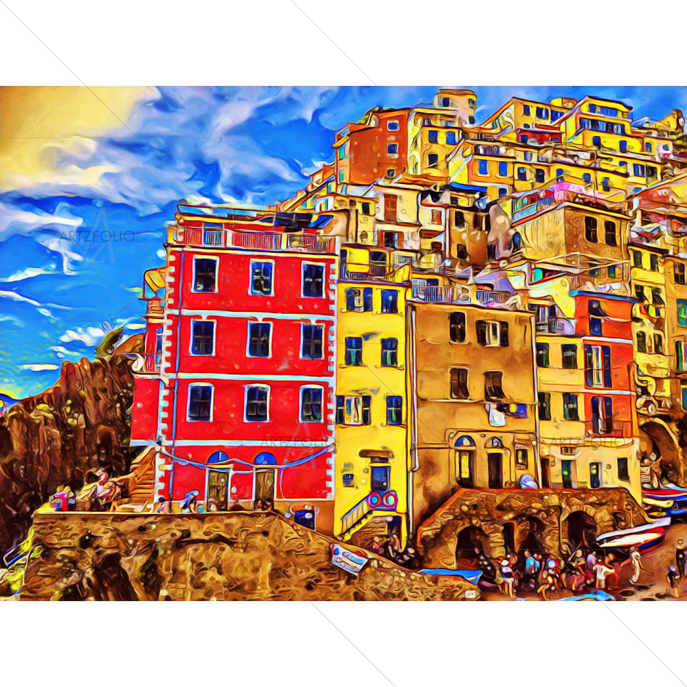 Colorful Houses in Cinque Terre, Italy — Ancient custom art by ArtzFolio
