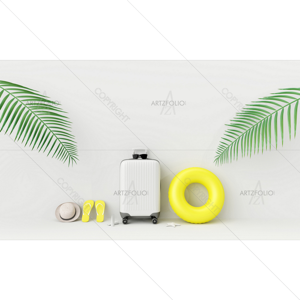 White Suitcase with Beach Accessories — custom-size art design 5013688