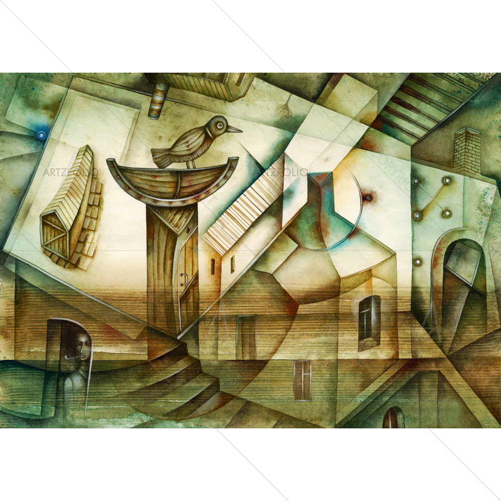 Bird and Cubist Architecture — custom-size art design 5013707