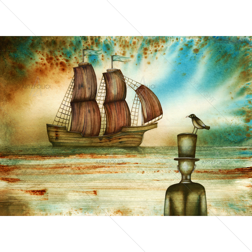 Ship and Lonely Man — custom-size art design 5013709