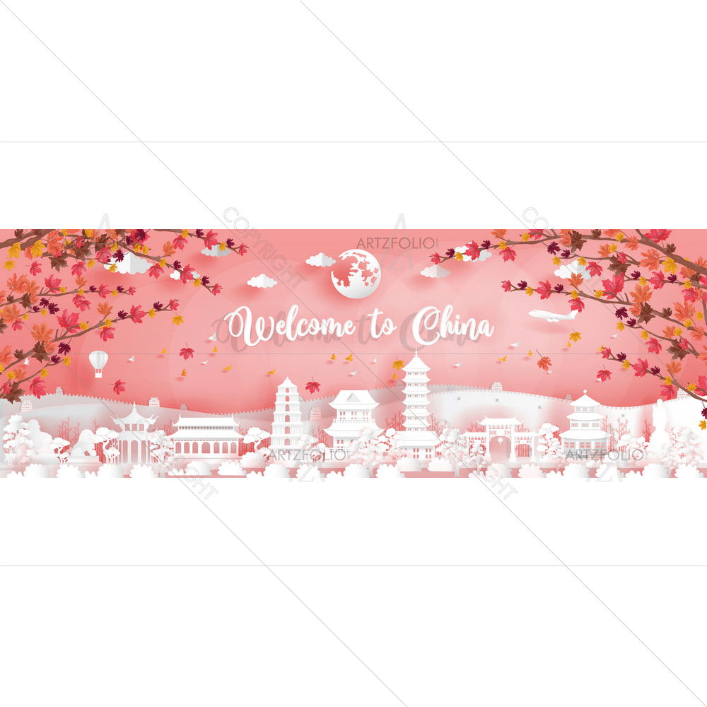 China Landmark in Autumn Season — Devotional custom art by ArtzFolio