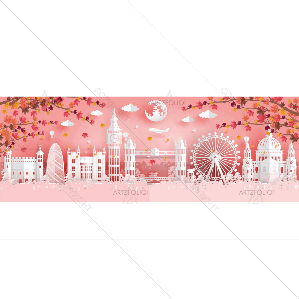 England Famous Landmarks Autumn Season — Devotional custom art by ArtzFolio