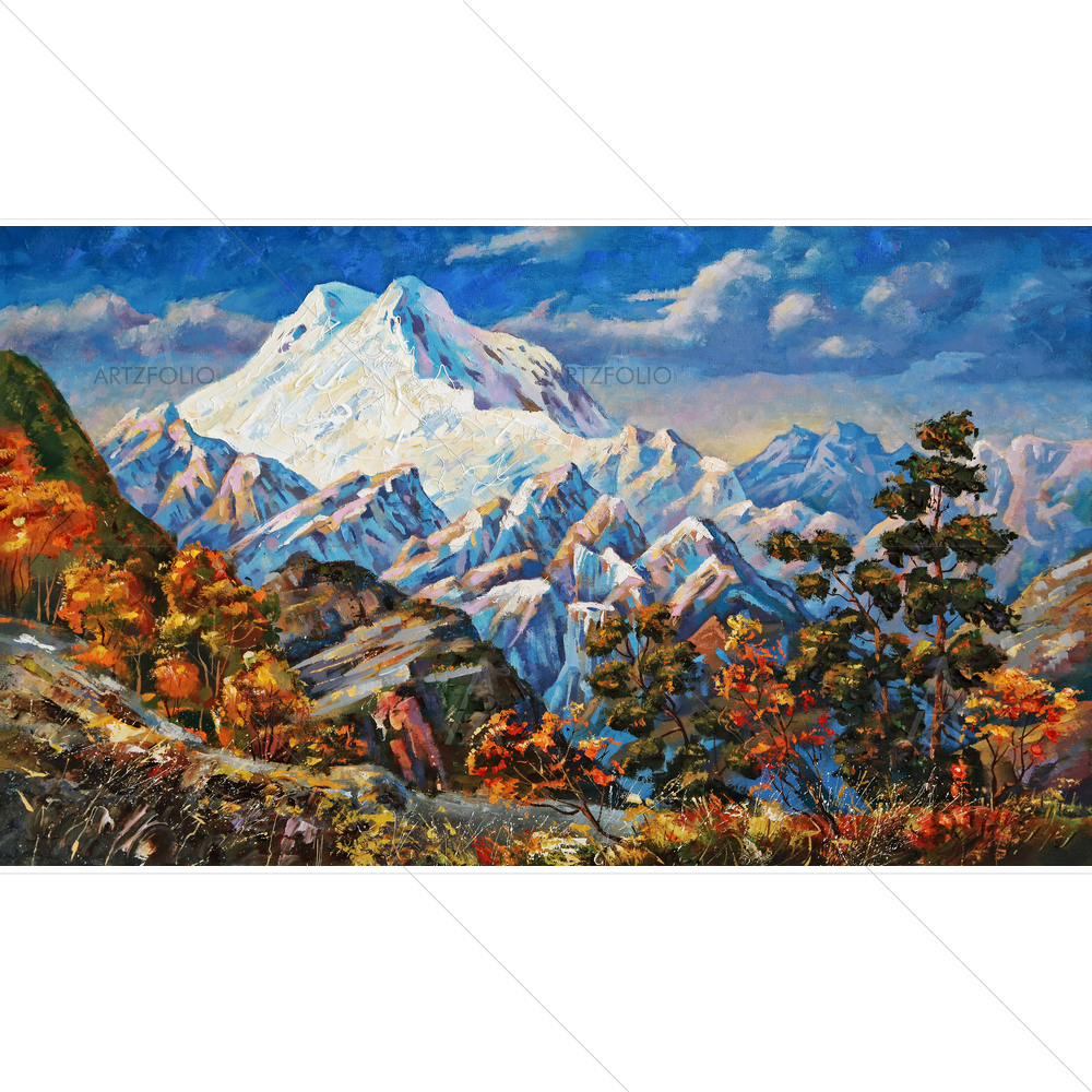Elbrus Mountain Autumn Landscape — Devotional custom art by ArtzFolio