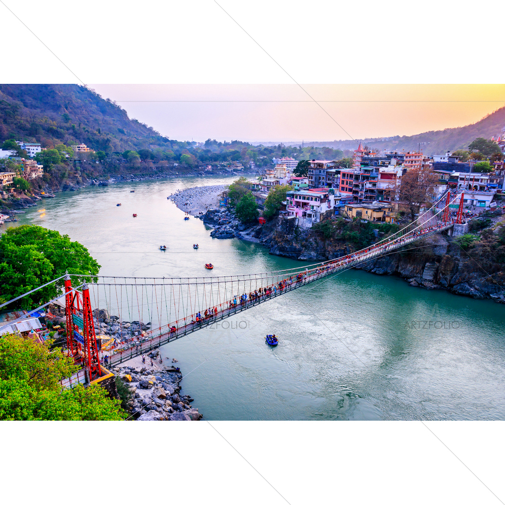 Ram Jhoola Bridge, Rishikesh, India — Devotional custom art by ArtzFolio