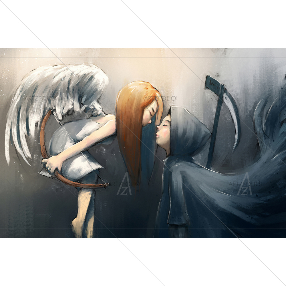 Devil and Angel Kissing — custom-size art design 5013730