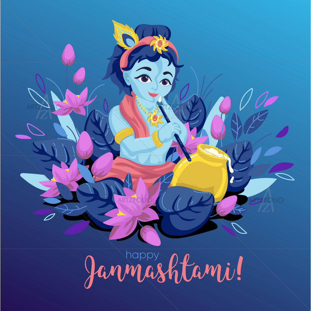 Happy Krishna Janmashtami D1 — Devotional custom art by ArtzFolio
