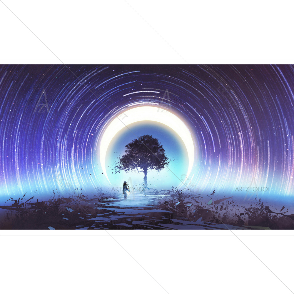 Woman Playing Guitar For Magic Tree — custom-size art design 5013752
