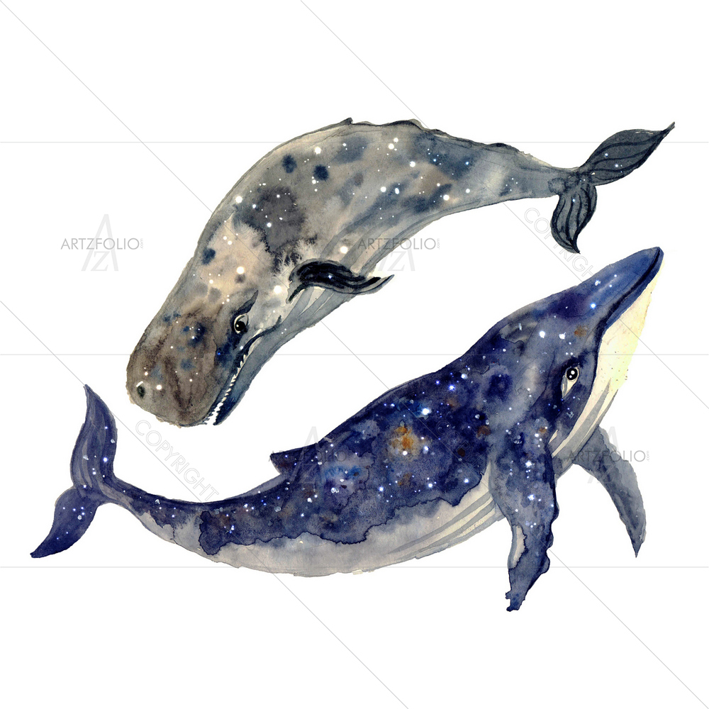 Watercolor Whales — custom-size art design 5013761