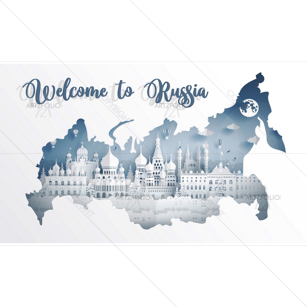 Russia Map and Famous Landmarks — Devotional custom art by ArtzFolio