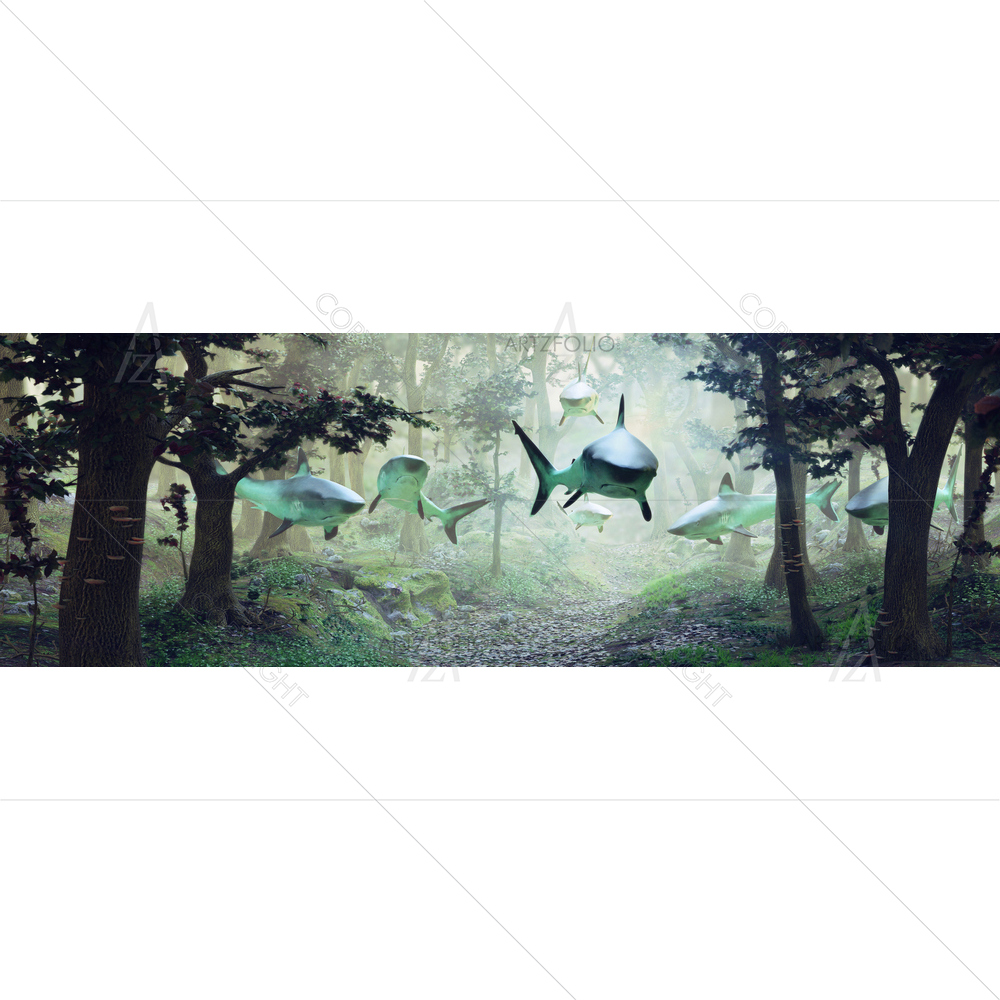 Sharks Swimming in Forest — custom-size art design 5013769