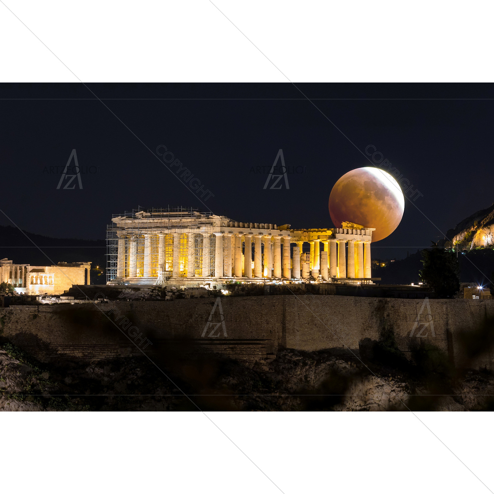Full Moon Eclipse, Acropolis of Athens, Greece — custom-size art design 5013789